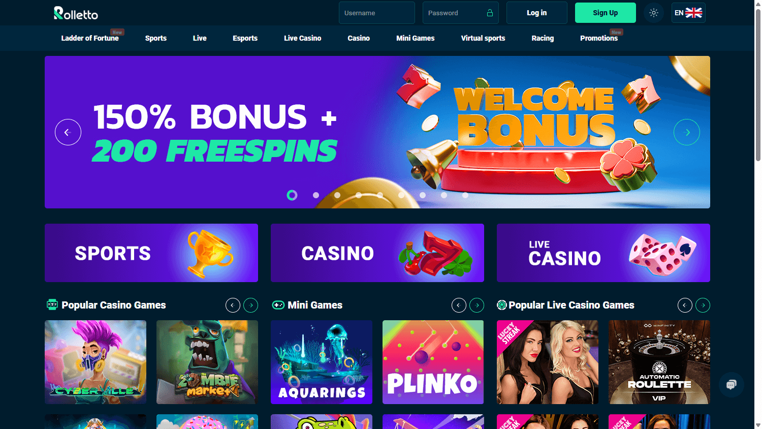 Rolletto Casino Desktop screenshot